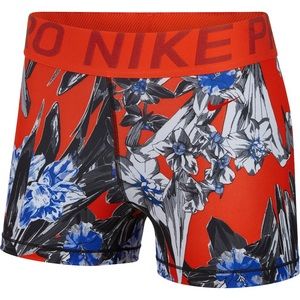 NWOT Orange Floral Nike Pro Shorts 3”